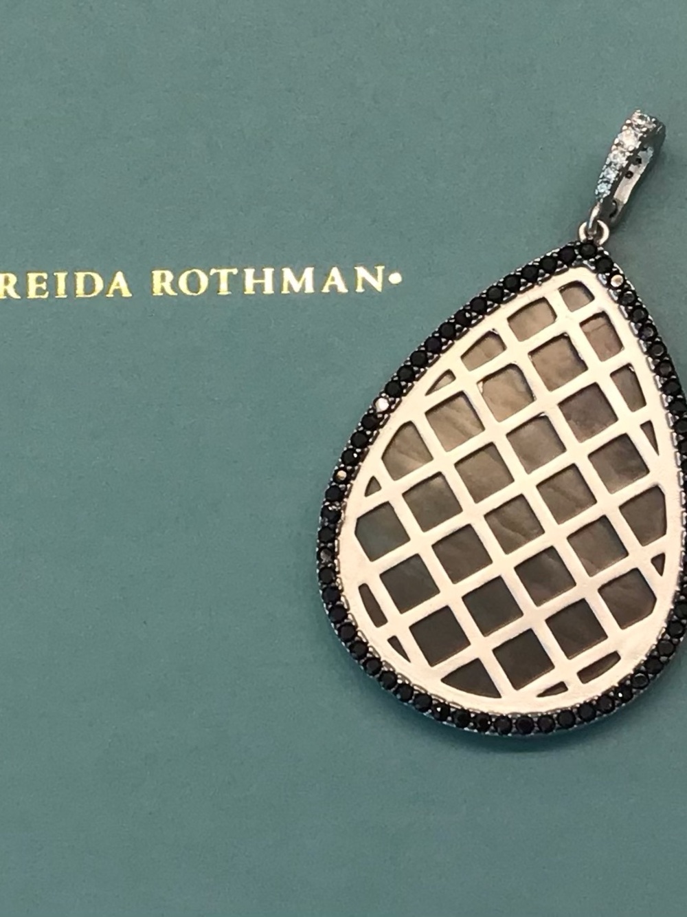 Freida Rothman Black and Silver Teardrop Grid Pendant Enhancer